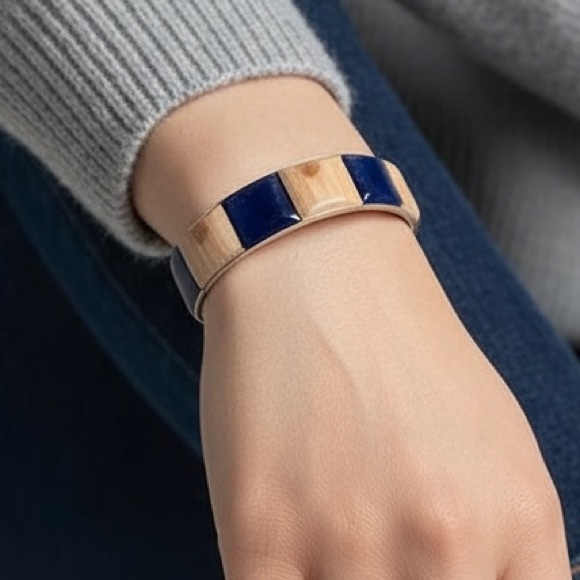 Brass & Polished Wood Bangle Bracelet - Picture 1 of 7